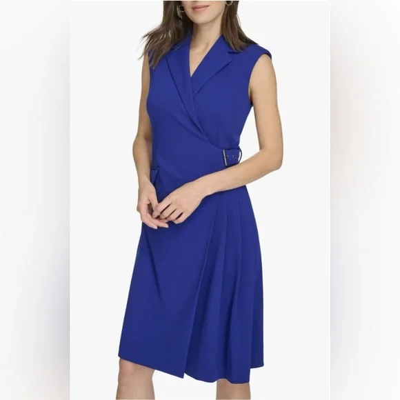 Calvin Klein Blue Sleeveless Side Buckle
Wrap Dress - Picture 3 of 5